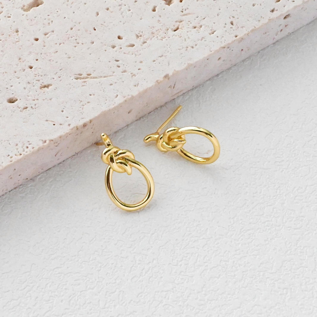 Poste para pendientes con nudo dorado, pasador para pendientes de plata S925, pendientes sin níquel, aro para pendientes de 18 quilates, accesorios para pendientes con nudo D0387