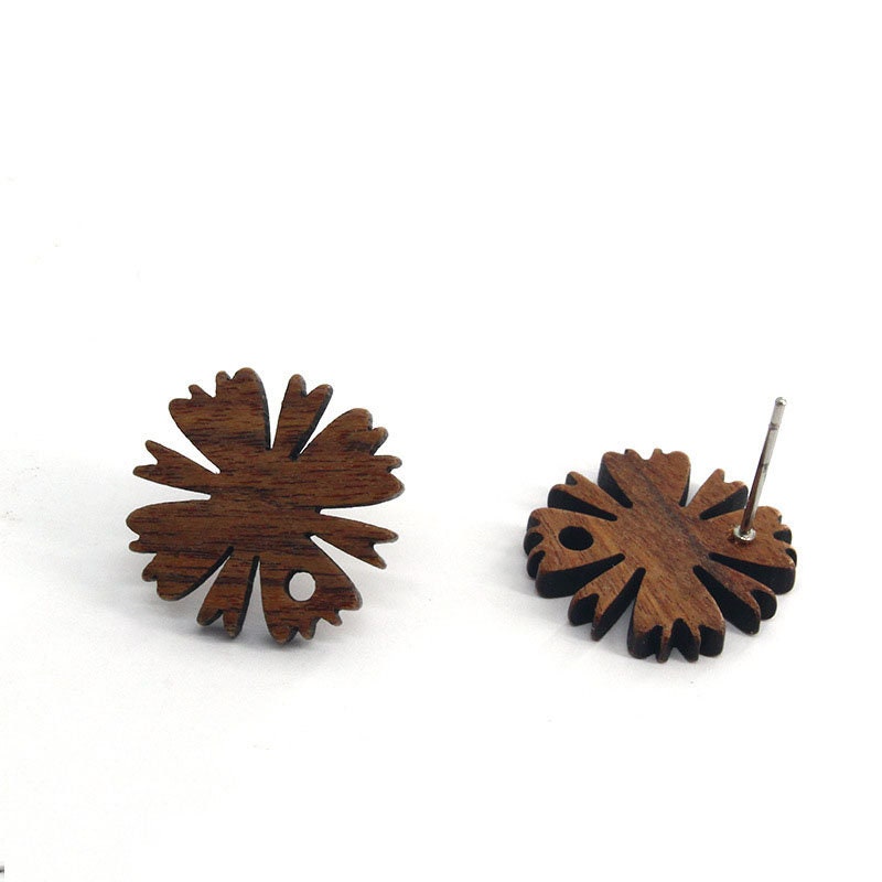 10PCS Wooden Flower Studs Collection, Geometric Wooden Earring Findings, Nickel Free, Earring Finding MY019-JT001