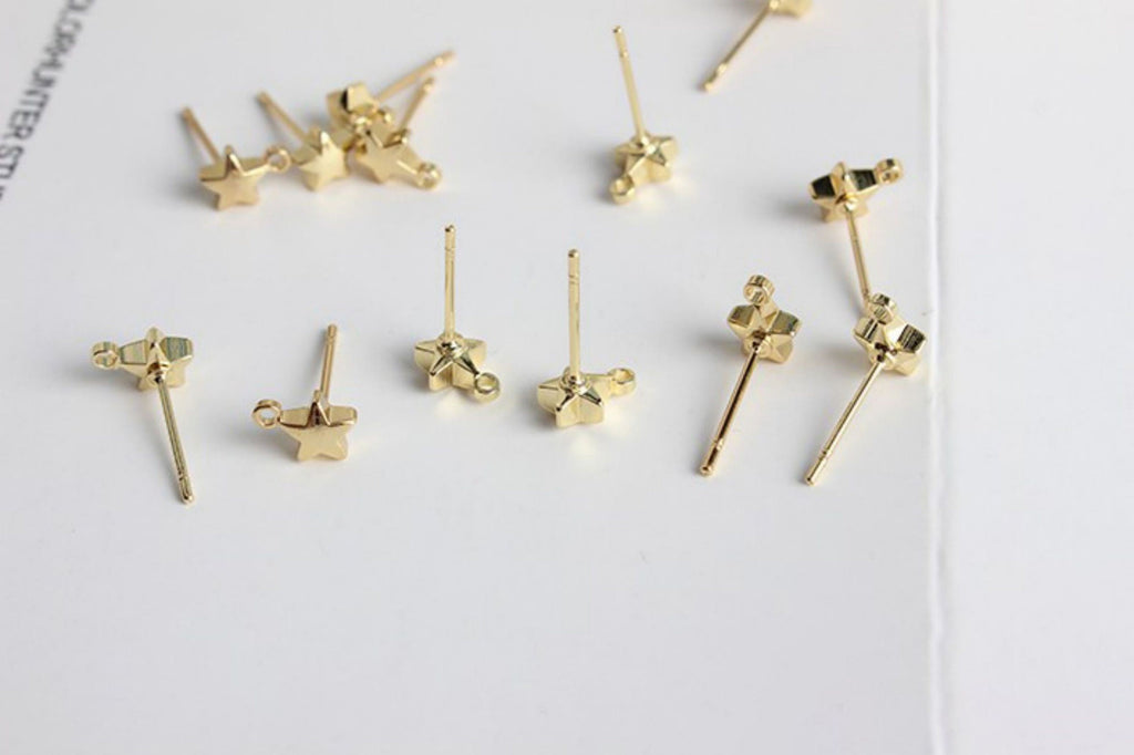 10pcs Gold Star Earring Post With Loop, S925 Silver Ear Pin, Nickel Free Earrings, Ear Stud Loop, Hypoallergenic Earring Findings GZ136