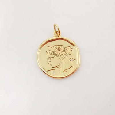 Gold Beauty Charm, 18K Gold Plated Round Pendant, 25mm, Necklace Making Charm, Jewelry Findings Round S1015