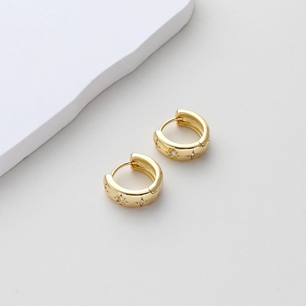 Aros de circonita cúbica con forma de estrella, aros redondos, pendientes de palanca chapados en oro de 18 quilates, aros tipo huggie, accesorios para pendientes DIY S1418