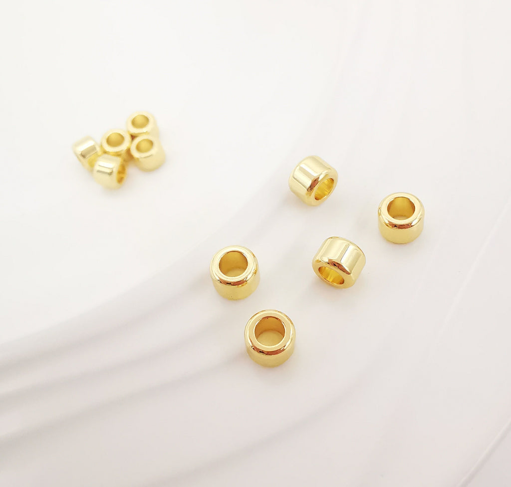 Shiny Gold Plated Tube Beads, 5x7mm, 18K Gold Round Tube Beads, Tube Bracelet Beads, Gold Plated Spacer Beads, Jewelry Finding S20335