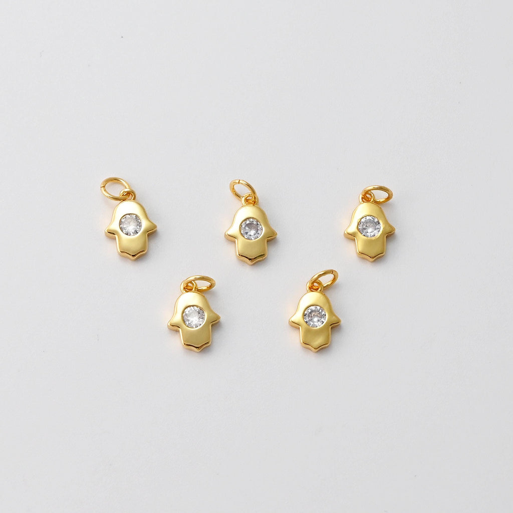 Tiny Hamsa Hand Charms, 18K Gold plated Cubic Zirconia Pave Pendant, 6x8mm Jewelry making supplies for Necklace and Bracelet S620