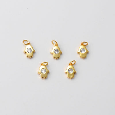 Tiny Hamsa Hand Charms, 18K Gold plated Cubic Zirconia Pave Pendant, 6x8mm Jewelry making supplies for Necklace and Bracelet S620