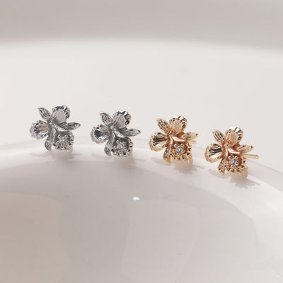 Cubic Zirconia Flower Post Earrings, Gold Plated Earring Post with Loop, Hypoallergenic, Handmade Earring Finding,DIY Earring Supplies GZ766