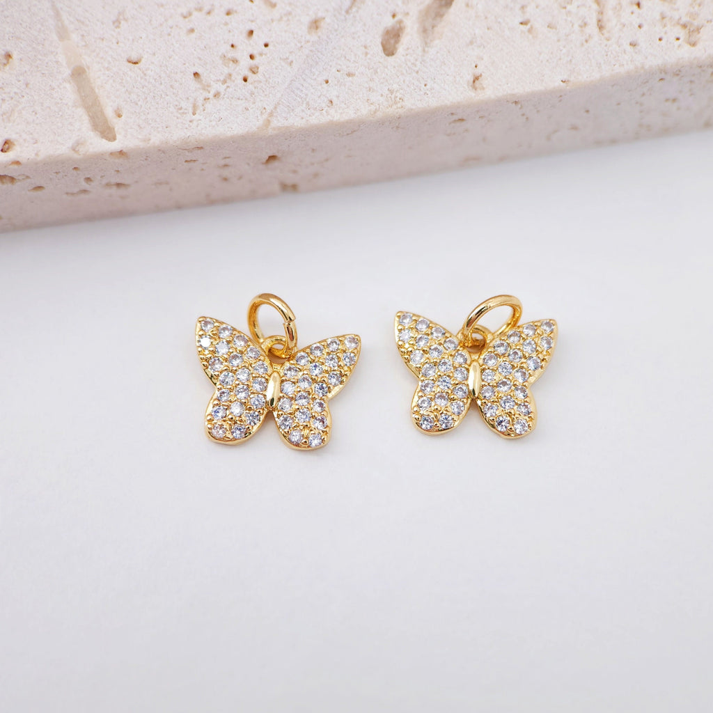 Dainty Butterfly Charm, 18K Gold Plated Pendant, CZ Pave, Animal Charm, 12x15mm, Necklace Jewelry Finding S779