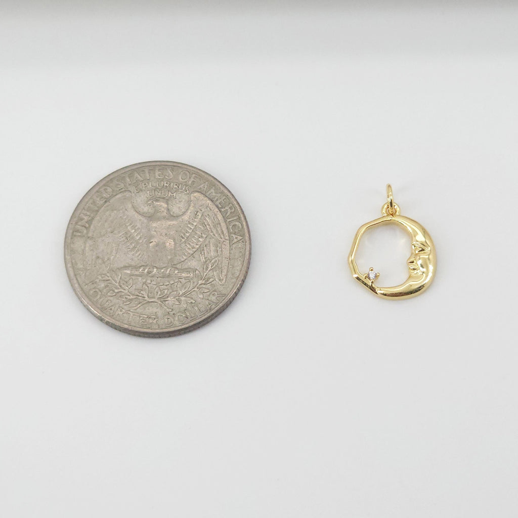 Moon Face Charm, 18K Gold Plated Moon Pendant, Tiny Moon Charms, 13mm, Jewelry Findings S20723