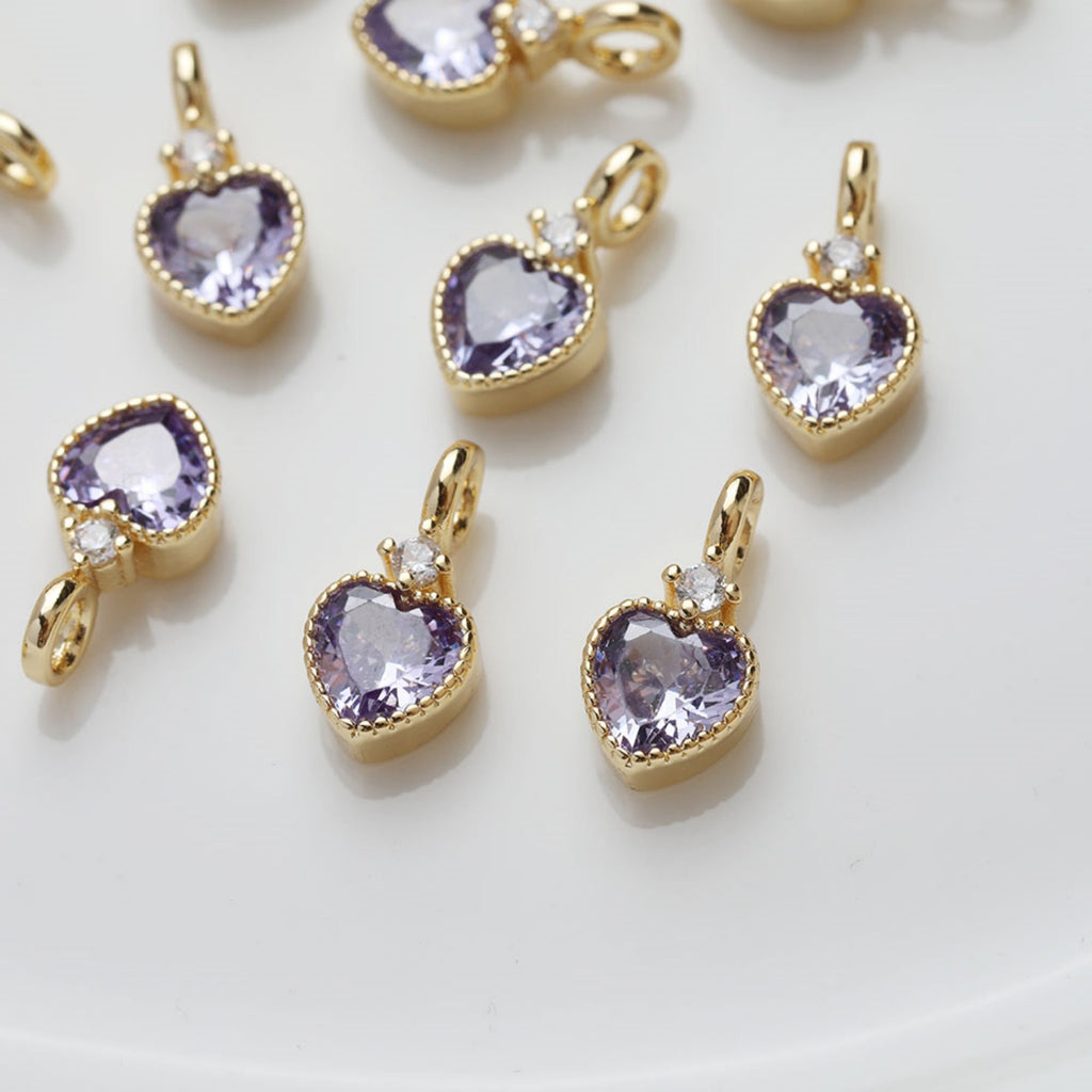 Dijes de corazón de oro, pavé de circonitas arcoíris, chapado en oro de 14 quilates, colgante de amor, colgantes para hacer collares, accesorios de joyería GZ401