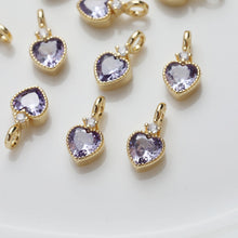 Cargar imagen en el visor de la galería, Dijes de corazón de oro, pavé de circonitas arcoíris, chapado en oro de 14 quilates, colgante de amor, colgantes para hacer collares, accesorios de joyería GZ401
