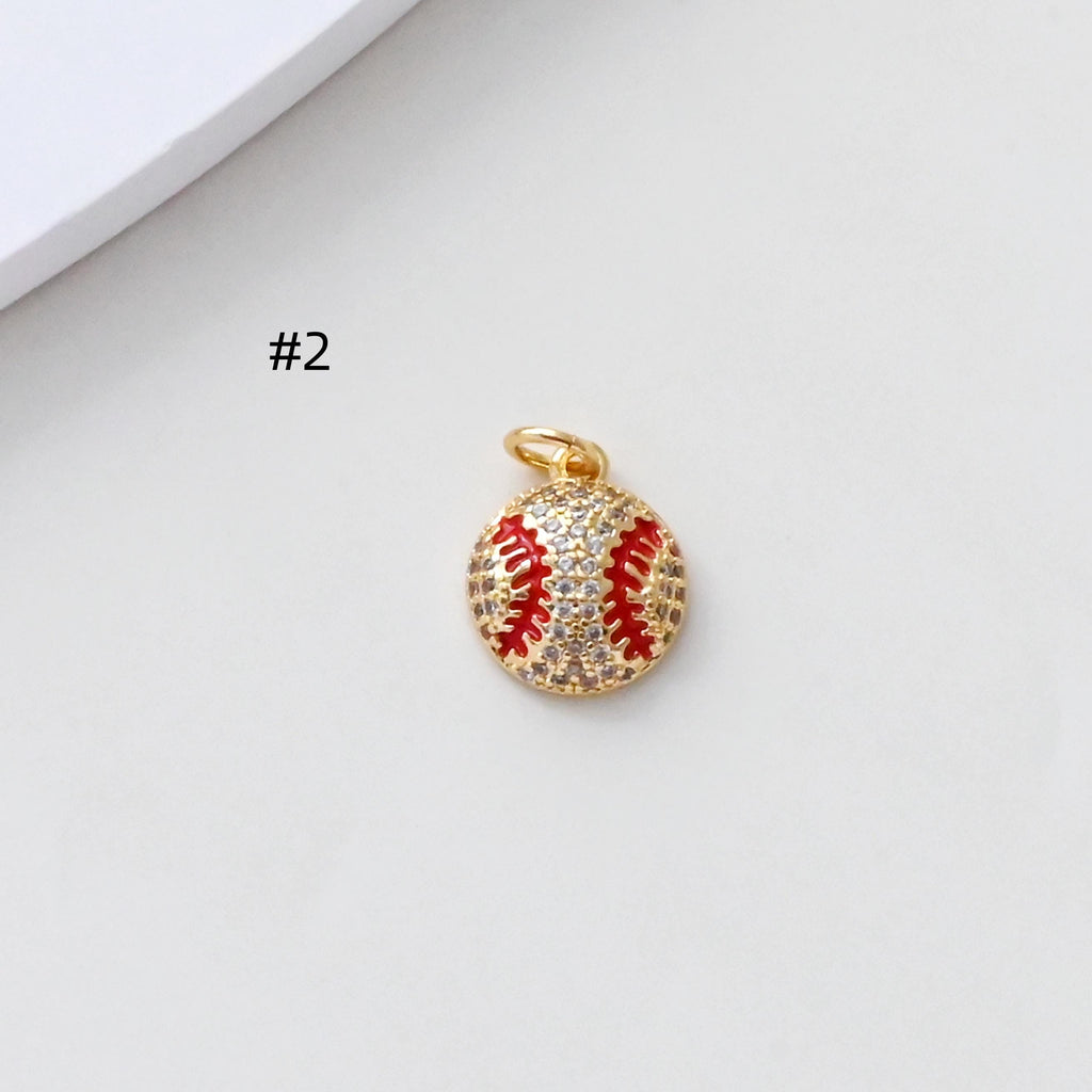 Rugby/Basketball Pendant, CZ Pave Oval Charms, 18K Gold Plated Round Charms, For Bracelet And Necklace Making, Jewelry Findings S1375