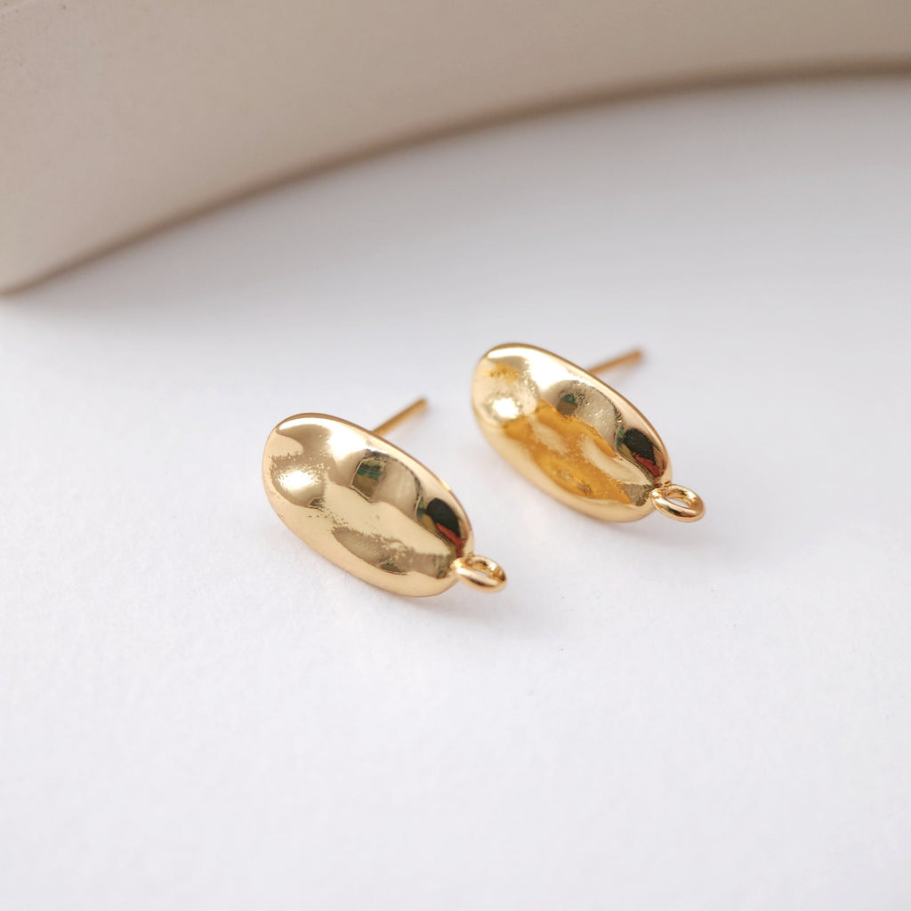 18K Gold Oval Hammered Post With Loop, Oval Stud Earring Nickel Free, 15.6*7.6mm, Hypoallergenic Earring Findings S1182
