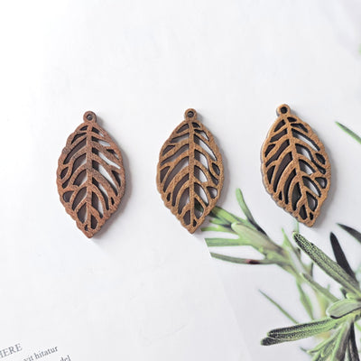 10PCS Leaf Shape Wood Charms, Wooden Pendant, Reclaimed Walnut Wood, Geometric Statement Wood Earrings Diy Ideas JT949