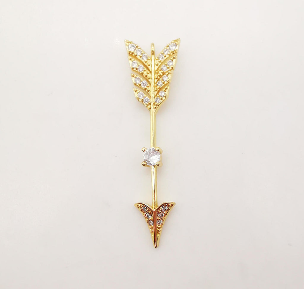 Boho Feathered Arrow Charms, 18K Gold Plated CZ Pave Arrow Charms, Arrow Pendant,  Necklace Charms, Jewelry Findings S1099