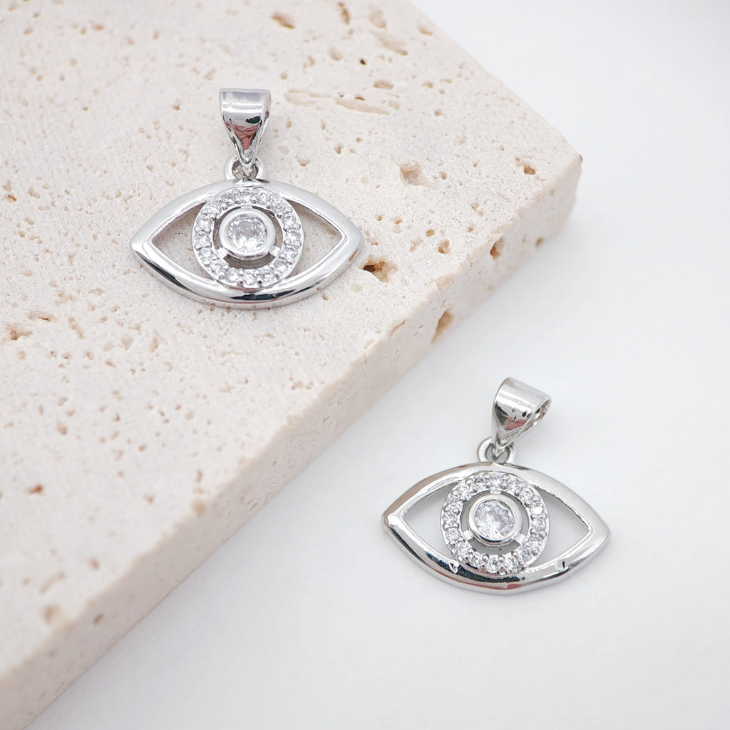 قطعتان - 10 × 17 مم من دلايات عين الشر، قلادة مكعبة مرصعة بالجواهر، دلايات عين الشر مطلية بالذهب عيار 18 قيراطًا، دلايات قلادة، قطع مجوهرات S617