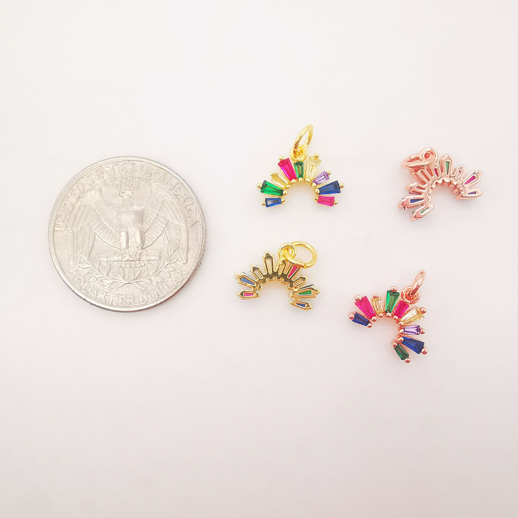 12x7mm Colorful Cubic Micro Pave Charm, CZ Rainbow Pave Pendant, 18K Gold Plated, Necklace charms, Jewelry Findings S607
