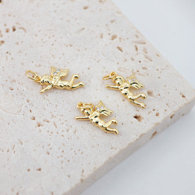 Cubic Angel Charms, 18K Gold Plated CZ Pave Angel pendants for Necklace and Bracelet, Jewelry Findings S623