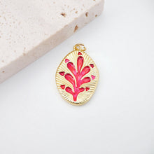 Load image into Gallery viewer, Woodland Plants Pendant, 18K Gold Plated, Turquoise, Necklace Making Charm, Jewelry Findings S20452