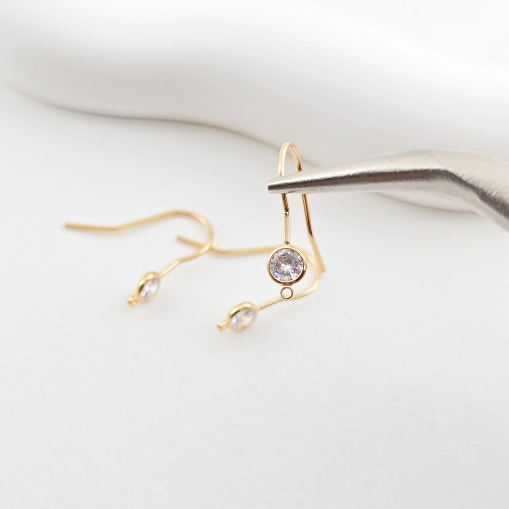14K Gold Plated Ear Wires, Cubic Pave Earring Hooks, Nickel Free, Fish Hooks, Ear Wires for Jewelry Making ZX258