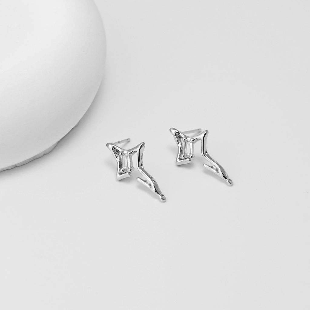 North Star Earrings Post With Loop, CZ Pave ,18K Gold Plated, Nickel Free, S925 Silver Pin, Ear Stud Hypoallergenic Earring Findings D0456