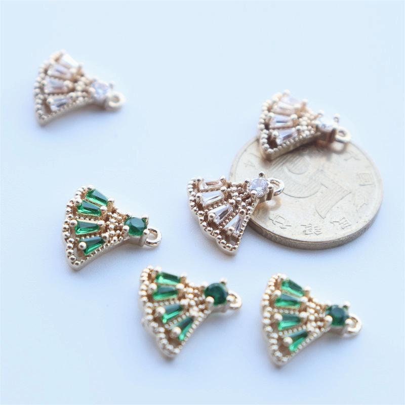 2pcs-CZ Pave Fan Shape Charm, Cubic Zircon Crystal Fan Connector, Earring Charm,Real Gold Plated Brass, Jewelry Findings JY075-F026