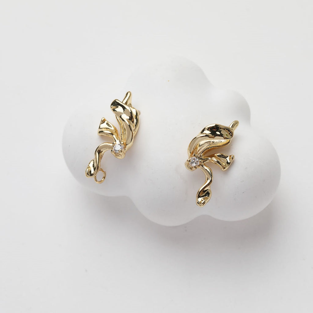 Bow Tie Earring Post With Loop, 14K Gold/Silver, S925 Silver Pin Nickel Free Earrings, Bow Tie Ear Stud with Loop GE122