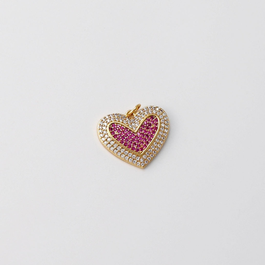 Heart Charms, Multicolor Cubic Pave , 18K Gold Plated CZ Pave, Love Charms, Bracelet Necklace Making Pendants, Jewelry Findings S20305