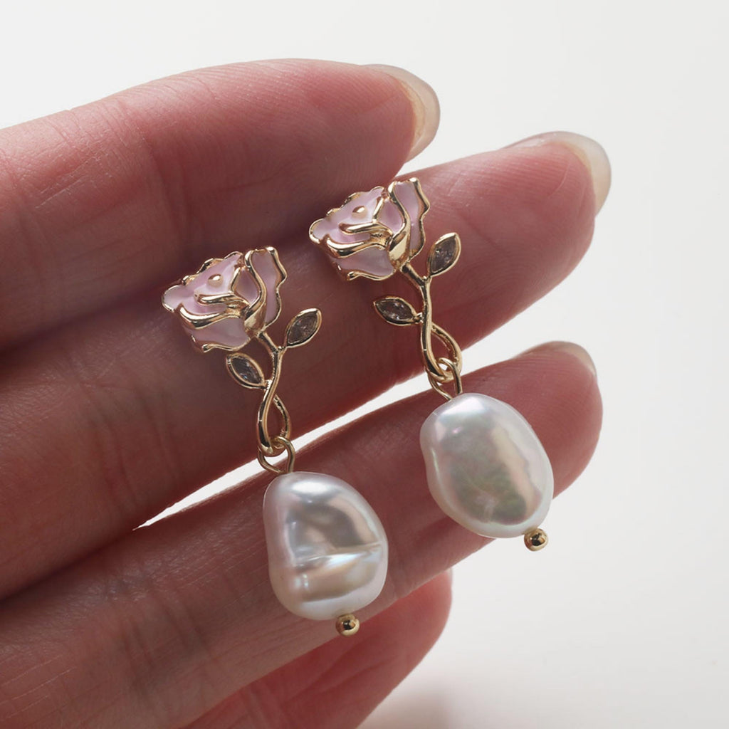 Enamel Flower Earring Post, 14K Gold/Silver, S925 Silver Pin Nickel Free Earrings, Flora Ear Stud with Loop GZ769