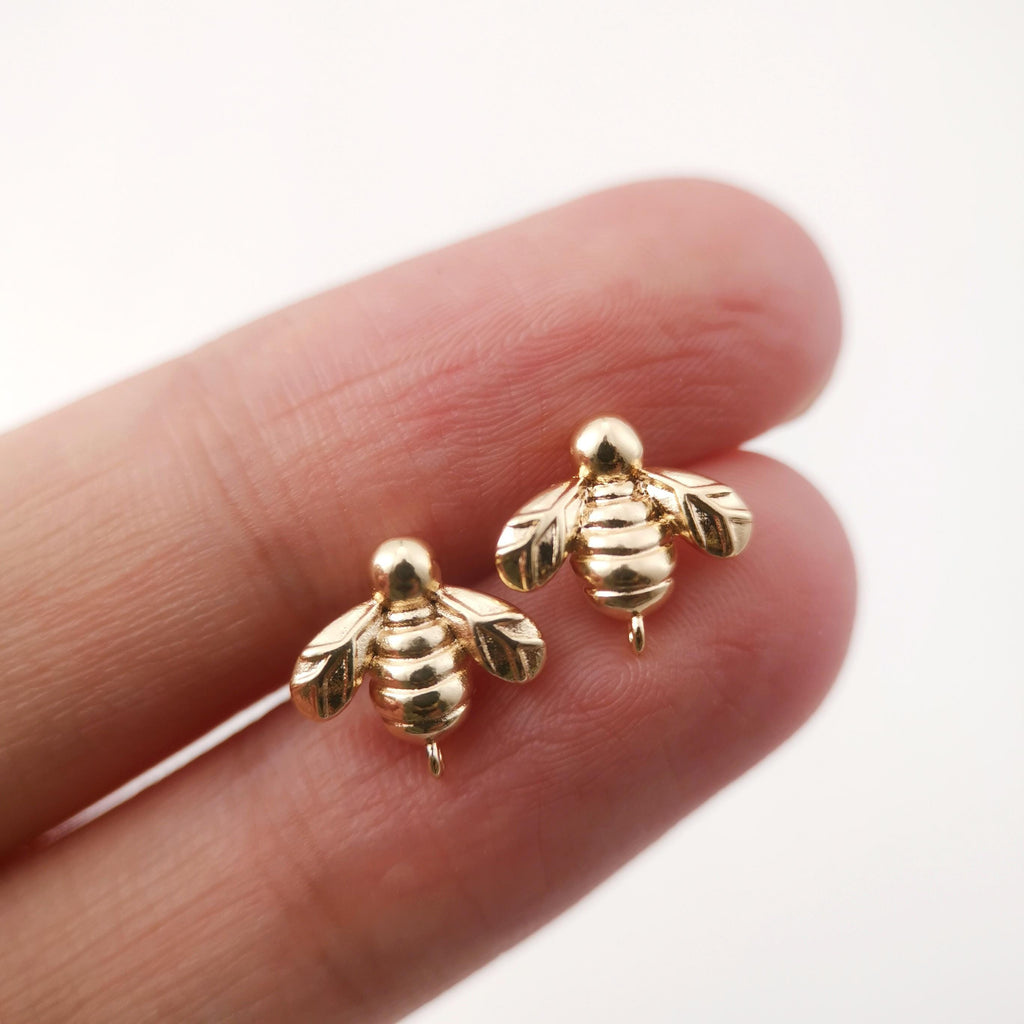 4pcs Gold Bee Earring Post With Loop, S925 Silver Pin Nickel Free Earrings, Bee Ear Stud Loop, Hypoallergenic Earring Findings Z091