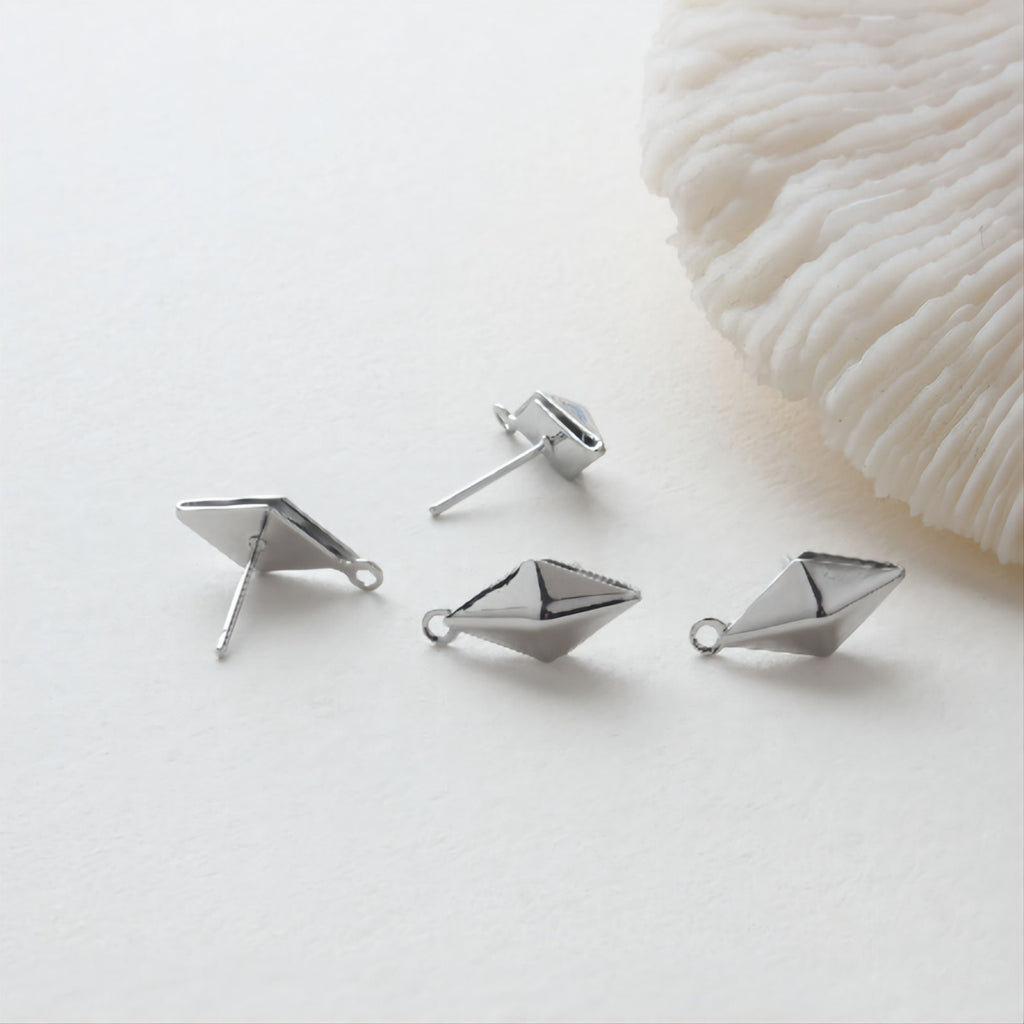 Minimalist Rhombus Ear Post With Loop, S925 Silver Ear Pin Nickel Free, Gold/Silver Ear Stud, Hypoallergenic Earring Findings JJ009