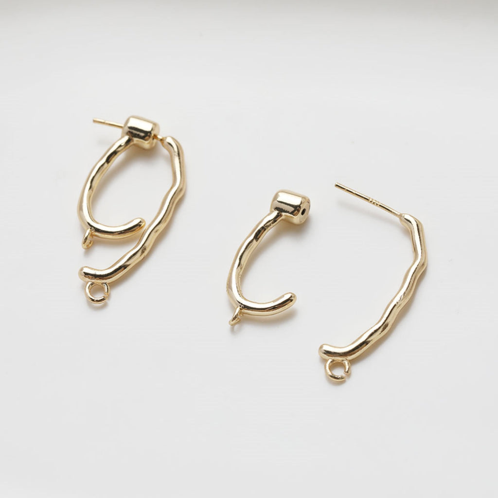 Pendientes de botón con forma geométrica irregular, oro/plata de 14 quilates, pasador de plata S925 sin níquel, aretes circulares con aro GE104