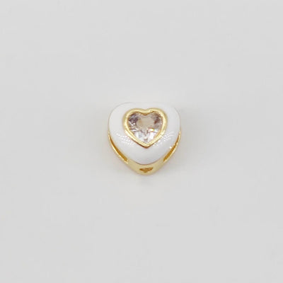 2pcs Enamel Heart Spacer Beads, 18K Gold Plated, CZ Pave Beads,  8mm, Heart Pendant, Jewelry Making Supplies S20663
