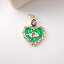 Load image into Gallery viewer, Heart Shape Evil Eye Charm, 18K Gold Plated Micro CZ Pave Enamel Eye Pendant, Necklace Making Charm, Jewelry Findings S1199