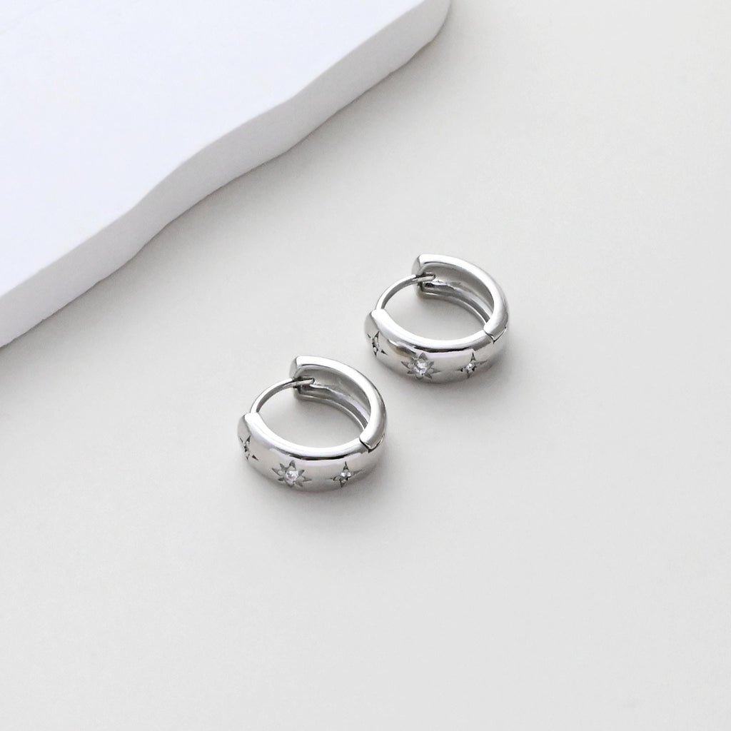 Aros de circonita cúbica con forma de estrella, aros redondos, pendientes de palanca chapados en oro de 18 quilates, aros tipo huggie, accesorios para pendientes DIY S1418