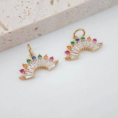 16x6mm Colorful Cubic Micro Pave Charm, CZ Rainbow Pave Pendant, 18K Gold Plated, Necklace charms, Jewelry Findings S600