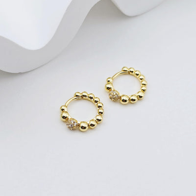 18K Gold Plated Round Beads Hoop Earring, Huggie Hoops Earring Parts, Spring Ear Hoops, 14.7*13mm, hoop earrings S1245