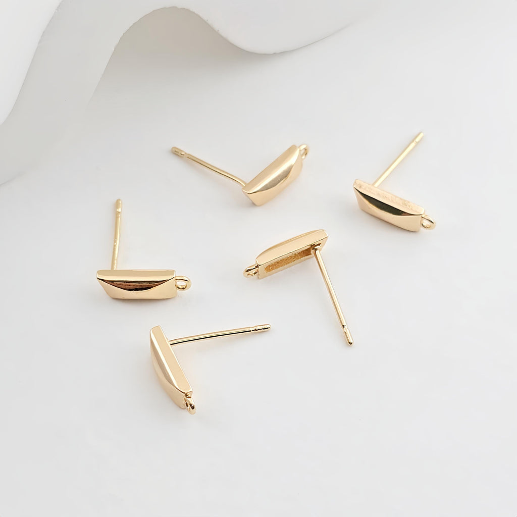 Rectangular Ear Post with Loop, Nickel Free, S925 Silver Pin, Gold Plated Stud Earring Finding ZX270