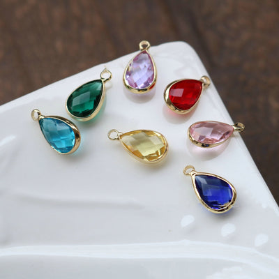 10pcs- Crystal Tiny Teardrop Charms, 14K Gold/Silver Plated Teardrop Pendant, 7*10mm, Jewelry Findings HL116-F041