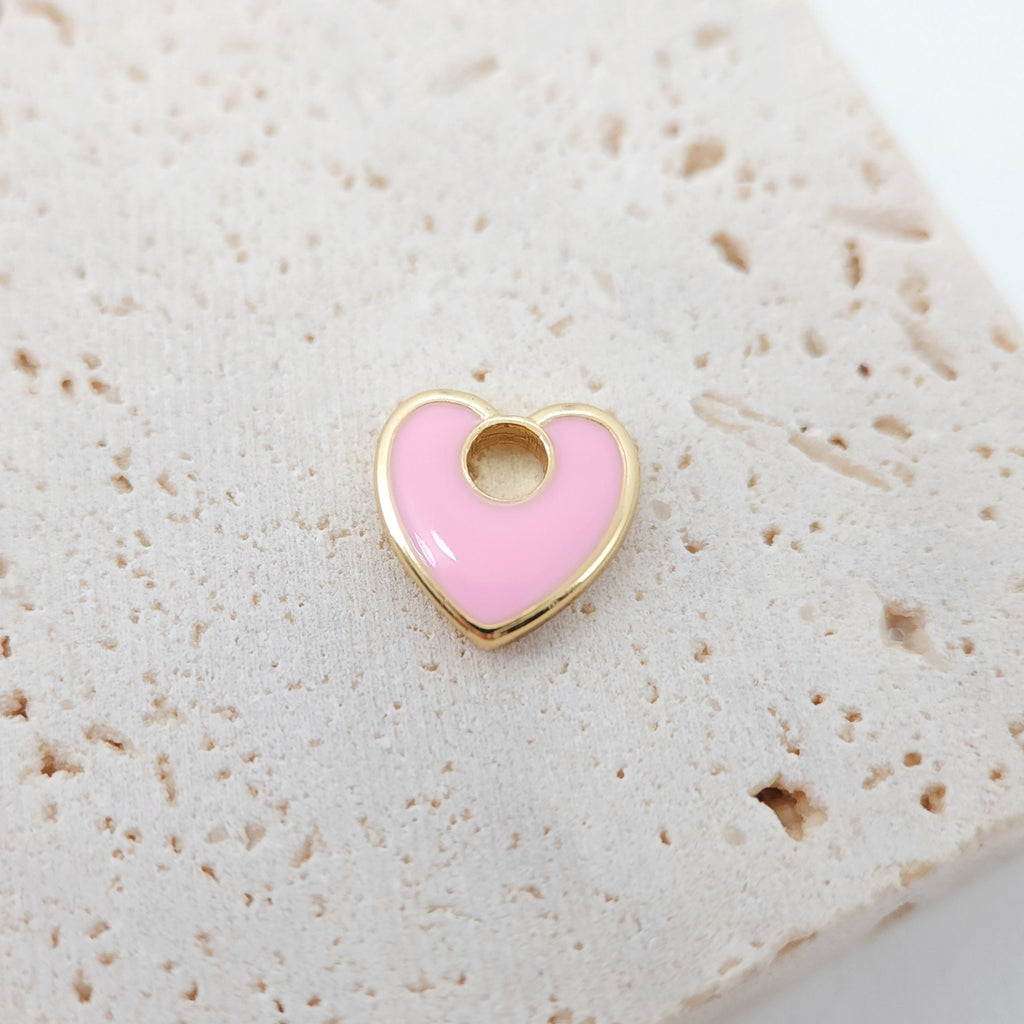 Enamel Heart Charm, 18K Gold Plated Heart Pendant, 10mm, Necklace Bracelet Making Pendant S20462