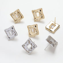 Cargar imagen en el visor de la galería, Pendientes con pasador cuadrado irregular y aro, pavé de circonitas, oro de 14 quilates, pasador de plata S925 sin níquel, fornitura hipoalergénica GZ243