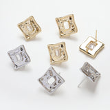 Pendientes con pasador cuadrado irregular y aro, pavé de circonitas, oro de 14 quilates, pasador de plata S925 sin níquel, fornitura hipoalergénica GZ243