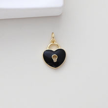 Load image into Gallery viewer, Enameled Heart Lock Pendant, Heart Lock Charm, 18K Gold Plated Necklace Making Pendant, Love Lock Pendant, Jewelry Findings S1308