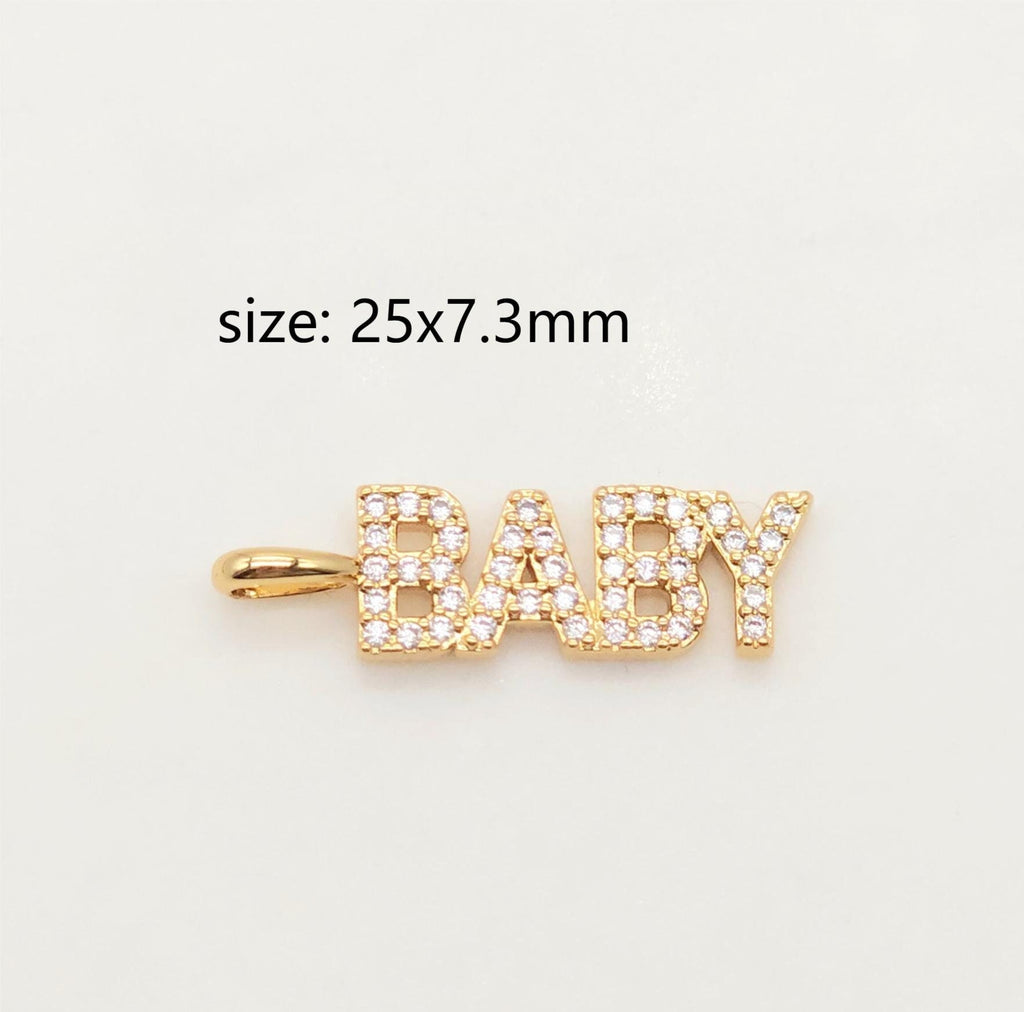 Words Pave Charm, Dear/OMG/Angel/Boss/Amore/Kiss/Lucky/Love, 18K Gold Plated, Necklace Making, CZ Pave Pendant, Jewelry Supplies S20345