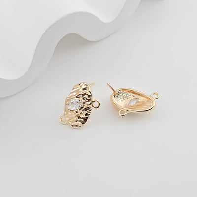 Hammered Ear Post With 2 Loops, Oval Shape, S925 Silver Ear Pin Nickel Free, Gold Ear Stud, Hypoallergenic Earring Findings ZX278