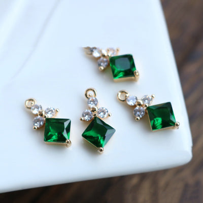 10pcs Flower Charm, Cubic Zircon Crystal Flower Pendant, Real Gold Plated Brass Earring Charms, Jewelry Findings HL075-F015