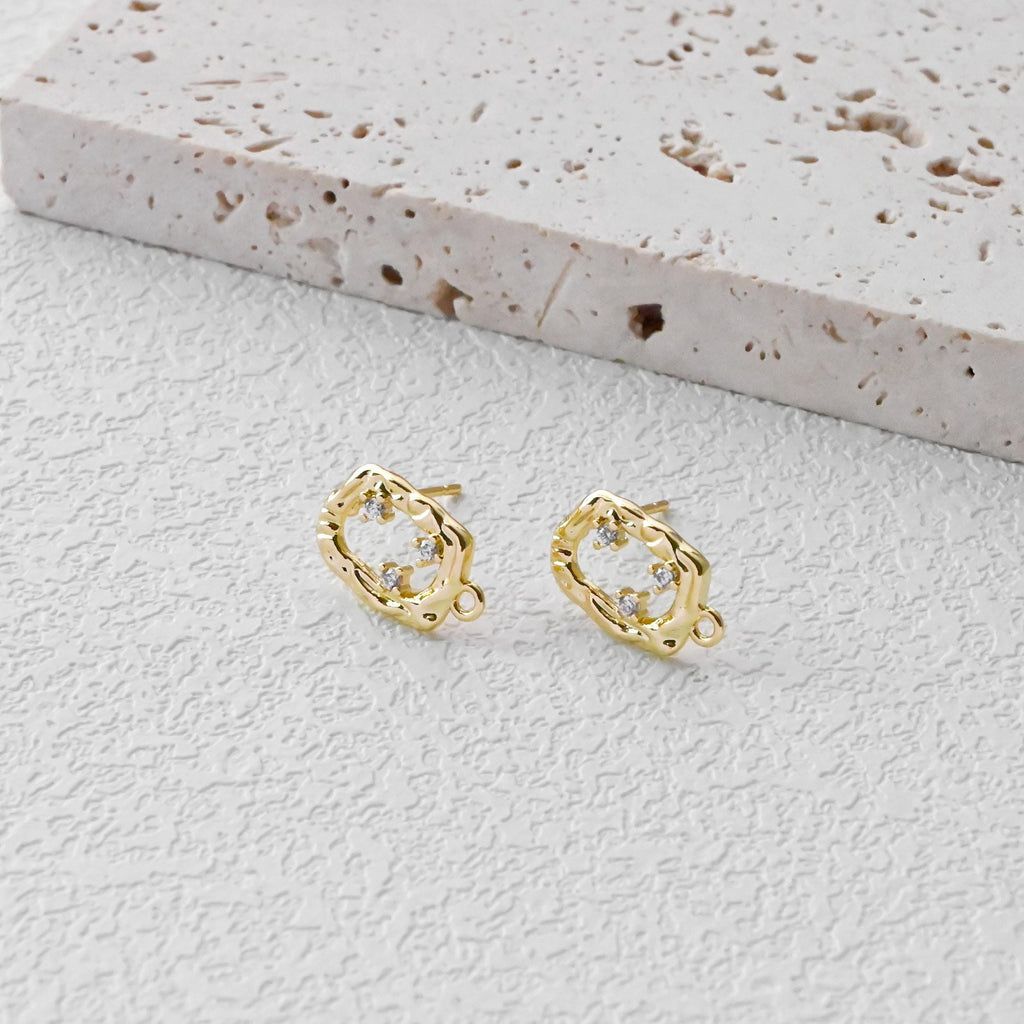 Rectangular CZ Earring Post With Loops, S925 Silver Pin Nickel Free Post, 18K gold Plated, Hypoallergenic Earring Findings D0433