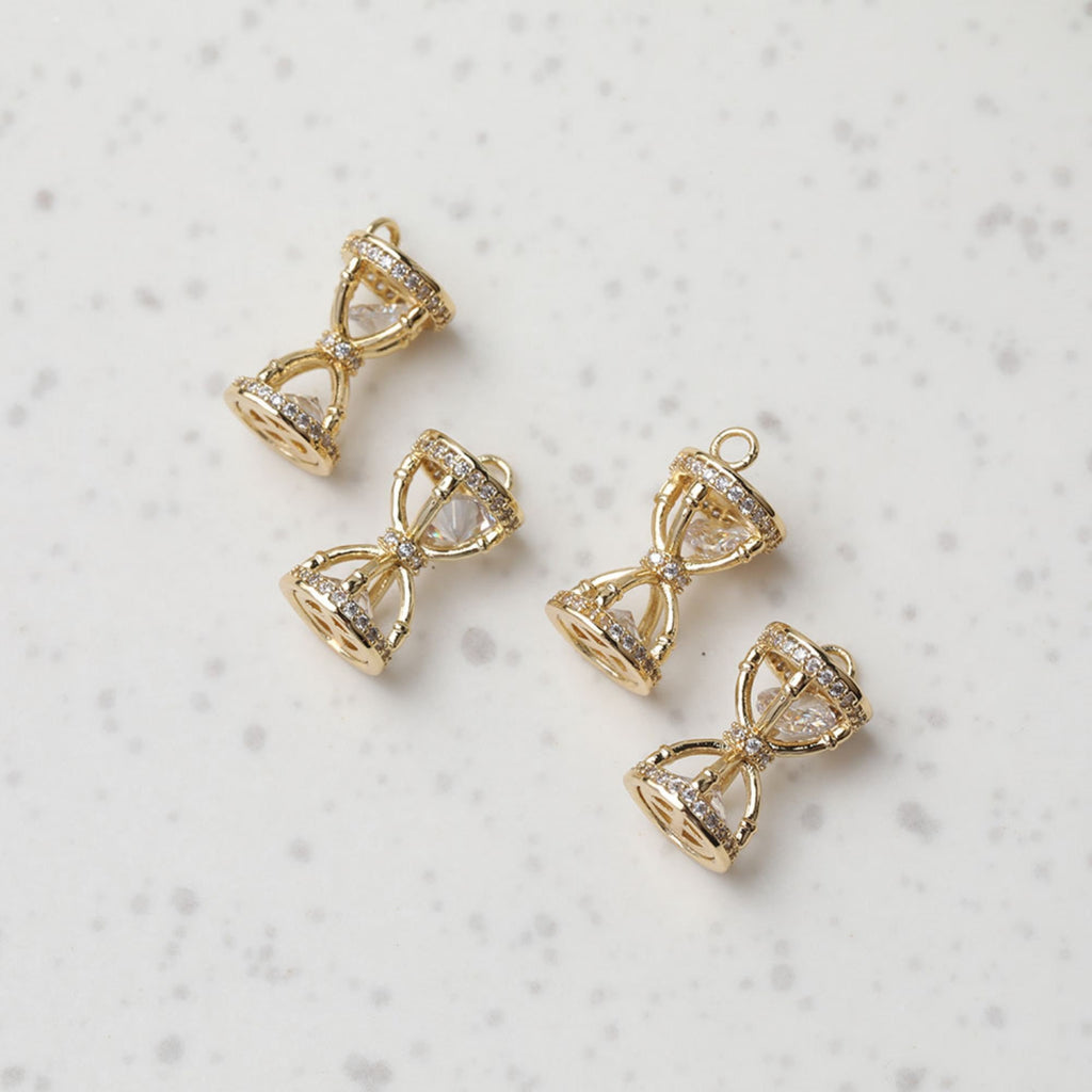 3D Hourglass Pendant, Gold/Silver Plated, Cubic Zirconia Charms, 14K Gold Plated, Necklace Making Pendants, Jewelry Findings GT030