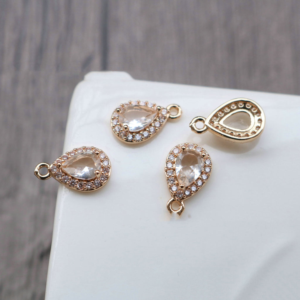 10 قطع - دلايات كريستال صغيرة على شكل دمعة، مطلية بالذهب عيار 14 قيراطًا، قطع مجوهرات HL032-F165