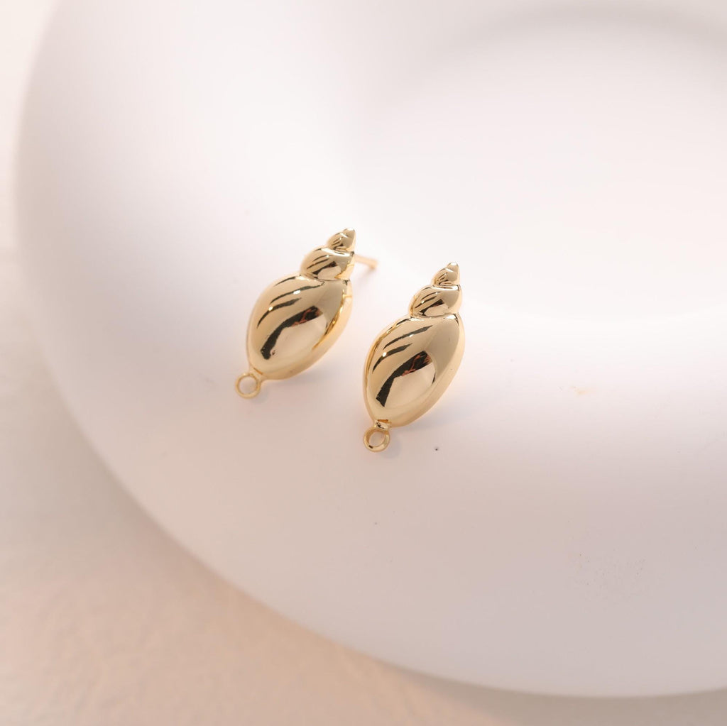 Conch-shaped Earrings Post With Loop, 18K Gold Plated, Nickel Free, Ear Stud Hypoallergenic Earring Findings GZ780