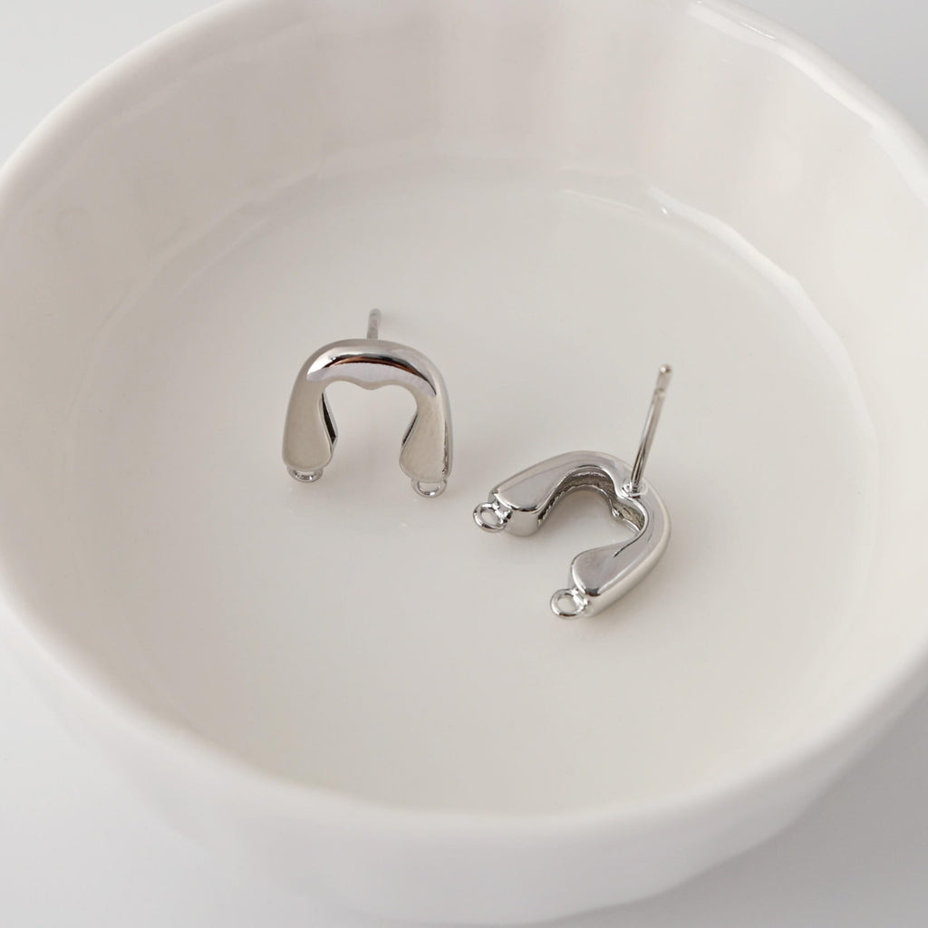 U Shape Earrings Post With 2 Loops, Arch Ear Studs, 18K Gold Plated, Nickel Free, S925 Silver Pin,Ear Stud Hypoallergenic Earring D0346