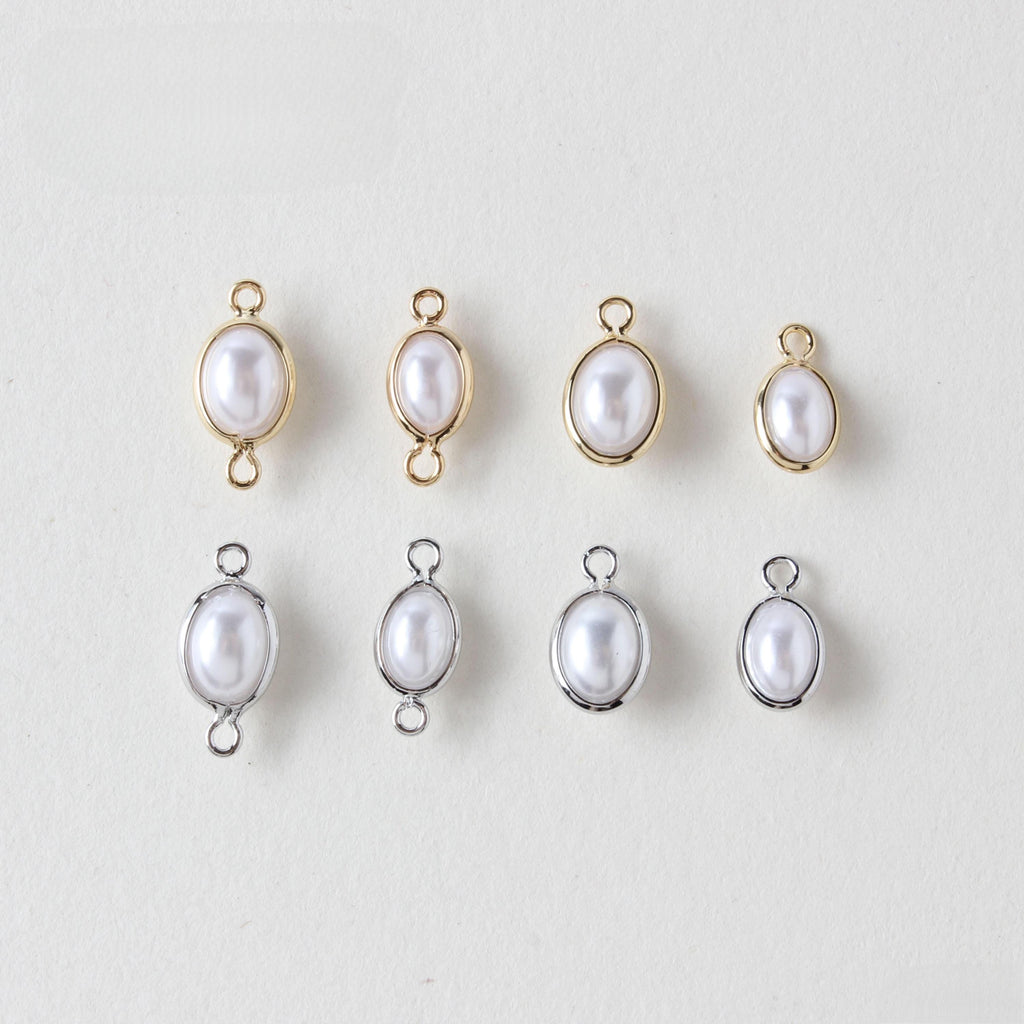 10pcs- 14K Gold Plated Oval Pendant, ABS Resin Pearl Connector, Nickel Free, Pearl Connectors, DIY Jewelry Making Findings GZ670